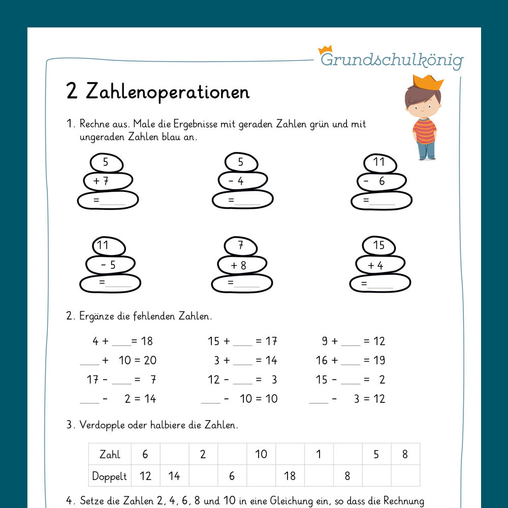 Mathe, 1. Klasse: Wiederholung des Jahresstoffs 2