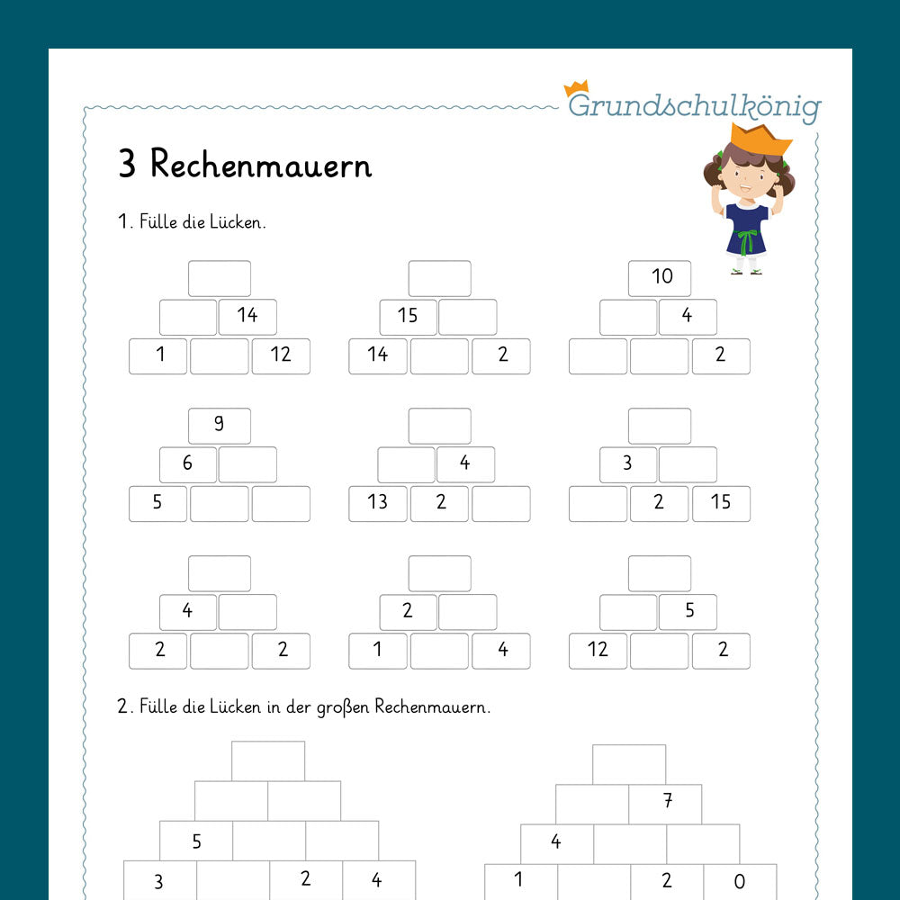 Mathe, 1. Klasse: Wiederholung des Jahresstoffs 3
