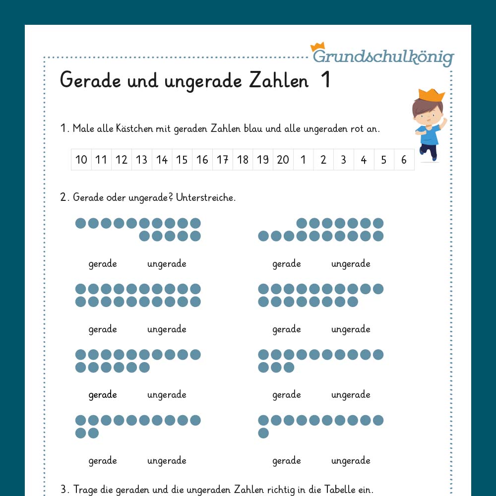 Königspaket: Gerade und ungerade Zahlen (Mathe, 1. Klasse) - inklusive Test