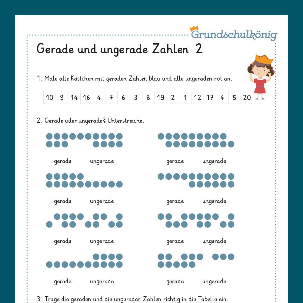Königspaket: Gerade und ungerade Zahlen (Mathe, 1. Klasse) - inklusive Test