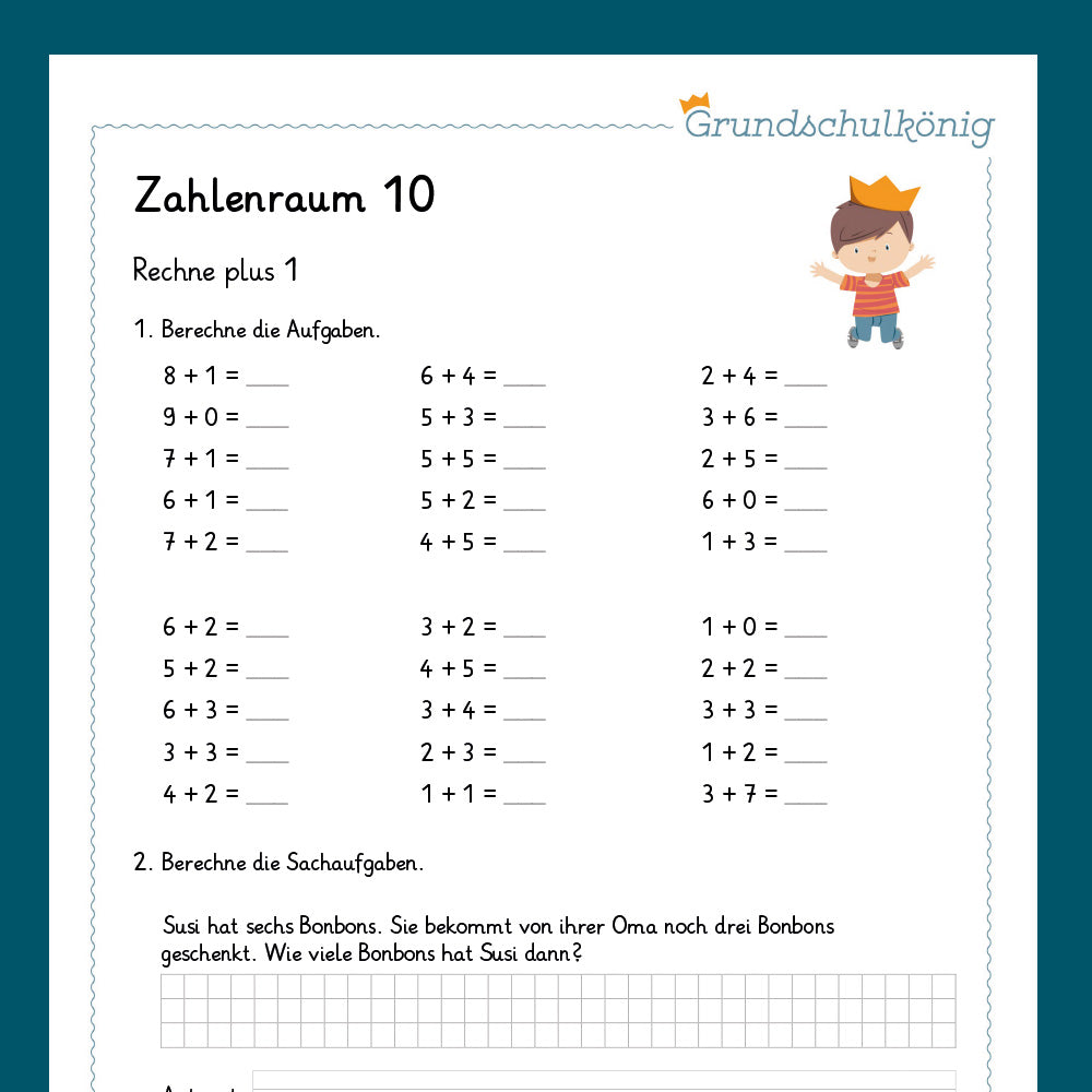 Königspaket: Addition im Zahlenraum 10 (Mathe, 1. Klasse) - inklusive Test