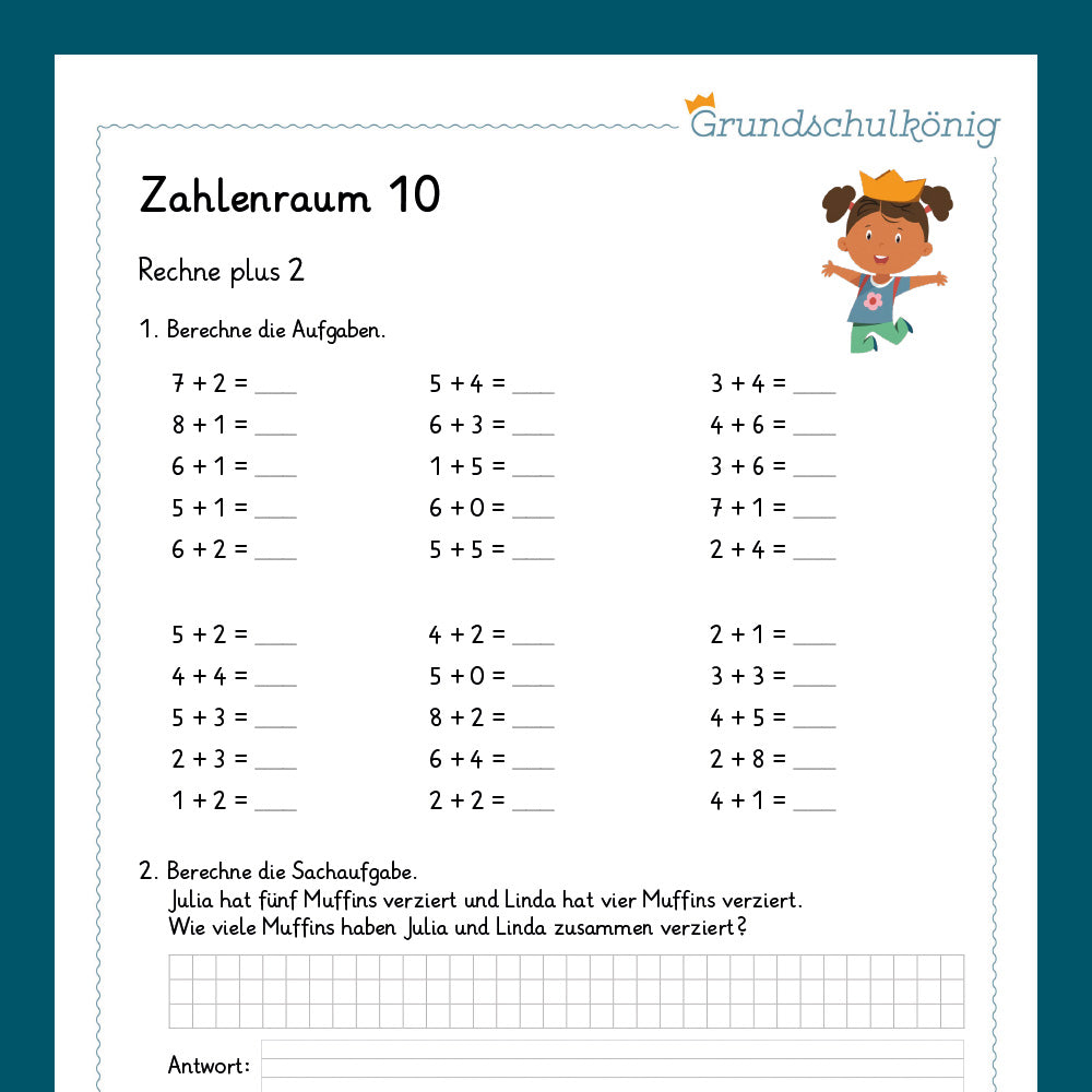 Königspaket: Addition im Zahlenraum 10 (Mathe, 1. Klasse) - inklusive Test