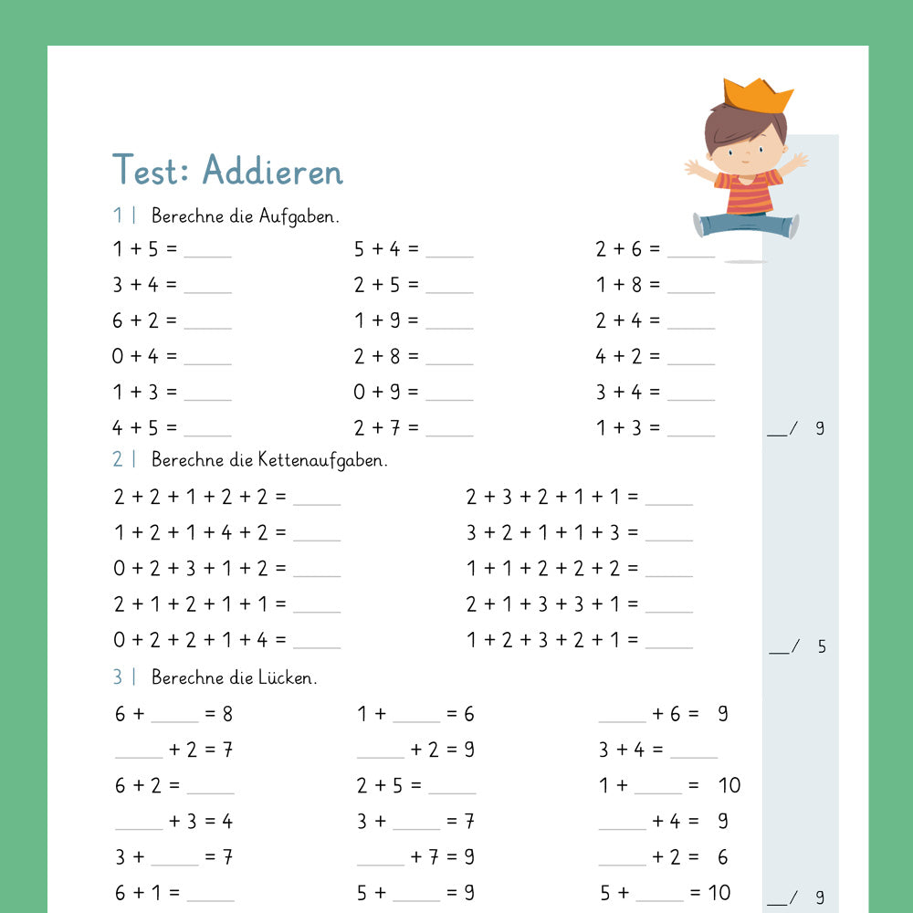 Königspaket: Addition im Zahlenraum 10 (Mathe, 1. Klasse) - inklusive Test