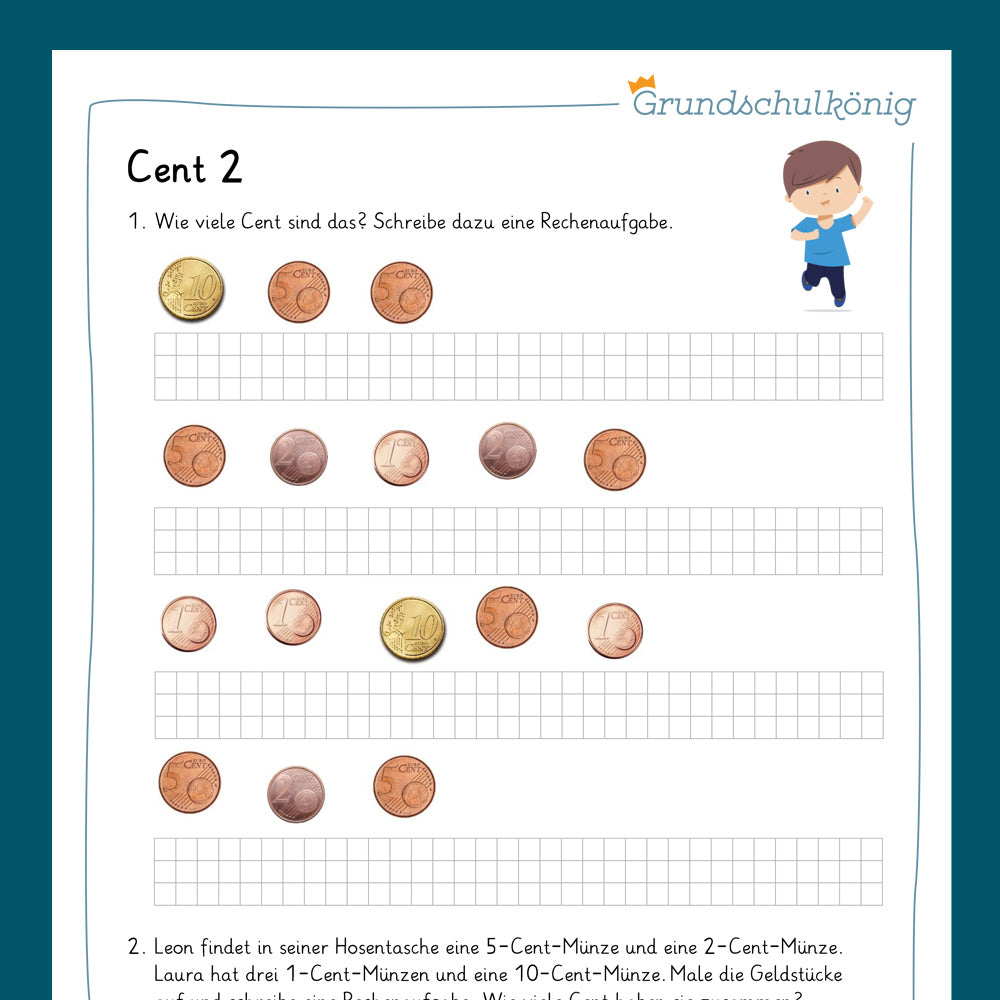 Königspaket: Euro & Cent - Rechnen mit Cent (Mathe, 1. Klasse) - inklusive Test