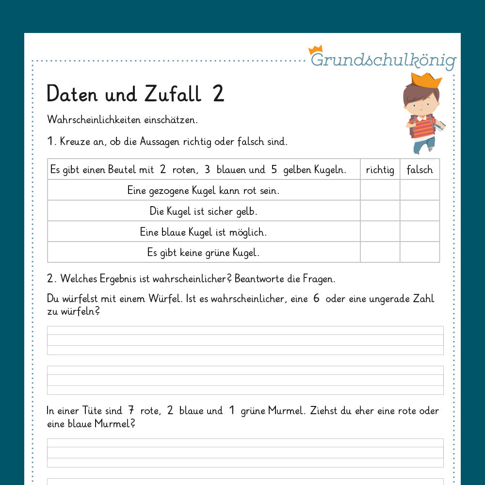 Königspaket: Daten und Zufall (Mathe, 1. Klasse) - inklusive Test