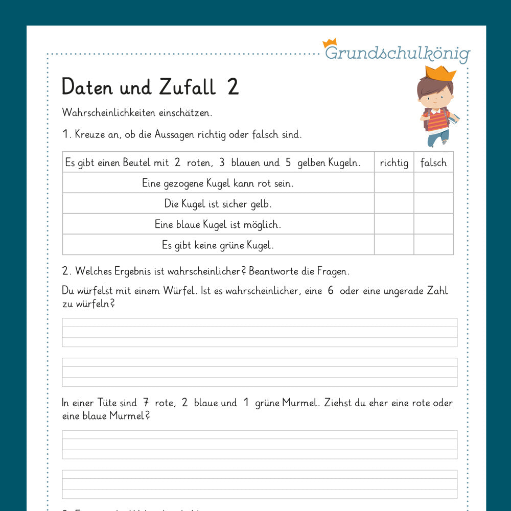 Königspaket: Daten und Zufall (Mathe, 1. Klasse) - inklusive Test