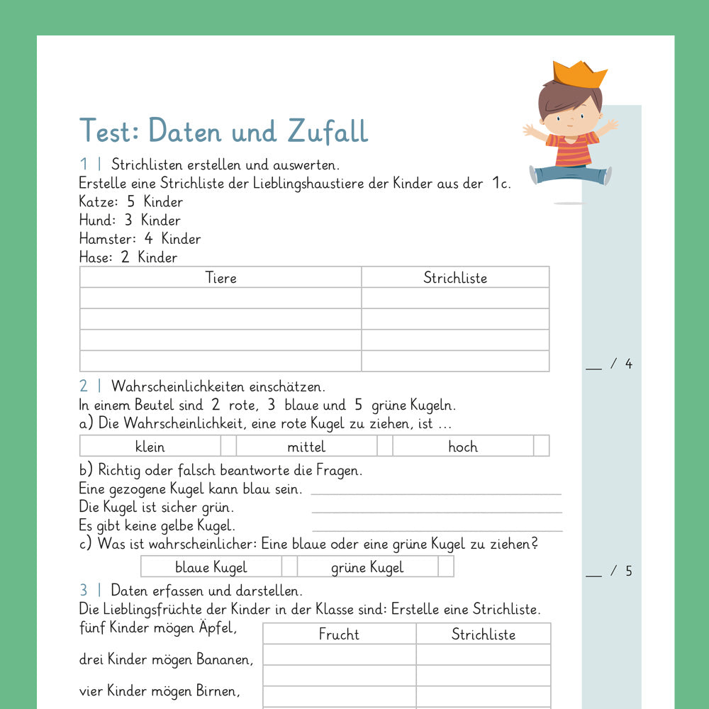 Königspaket: Daten und Zufall (Mathe, 1. Klasse) - inklusive Test