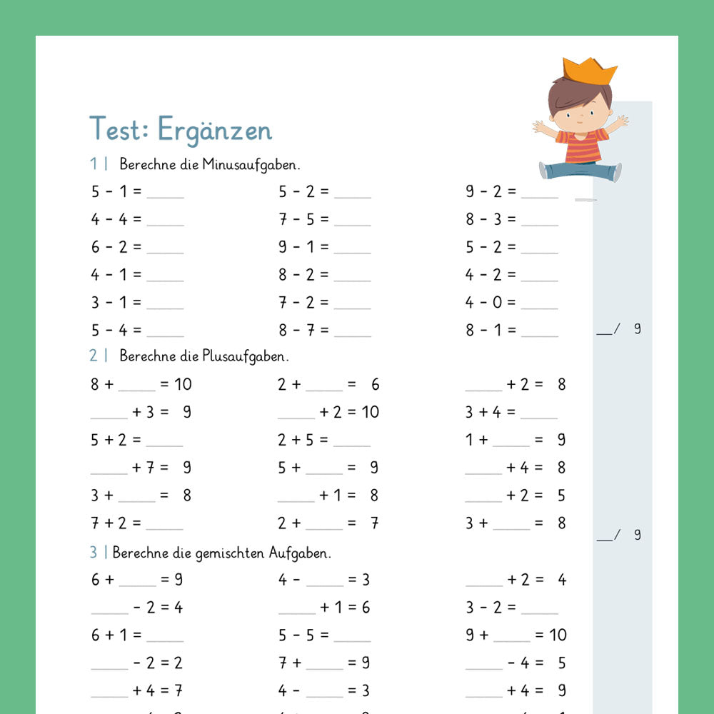Königspaket: Ergänzen im Zahlenraum 10 (Mathe, 1. Klasse) - inklusive Test
