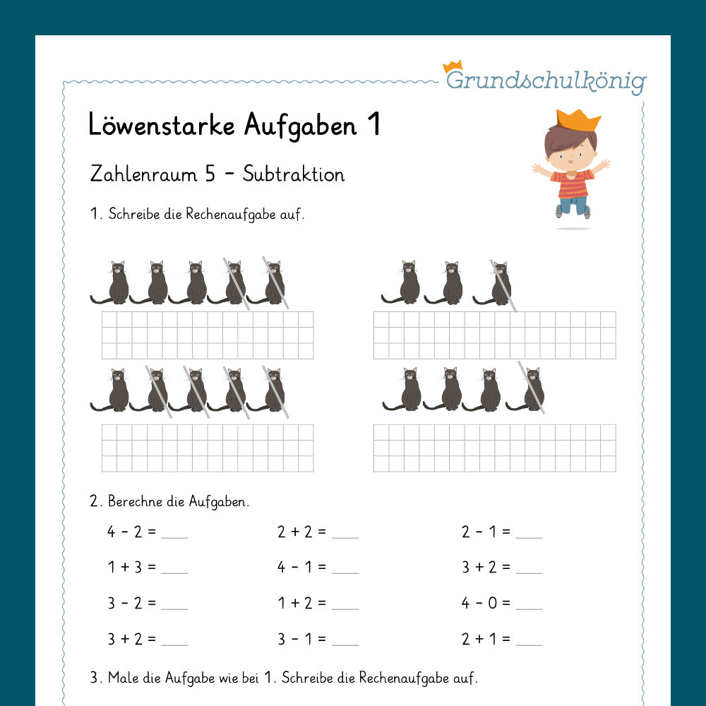 Königspaket: Löwenstarke Aufgaben im Zahlenraum 5 (Mathe, 1. Klasse) - inklusive Test