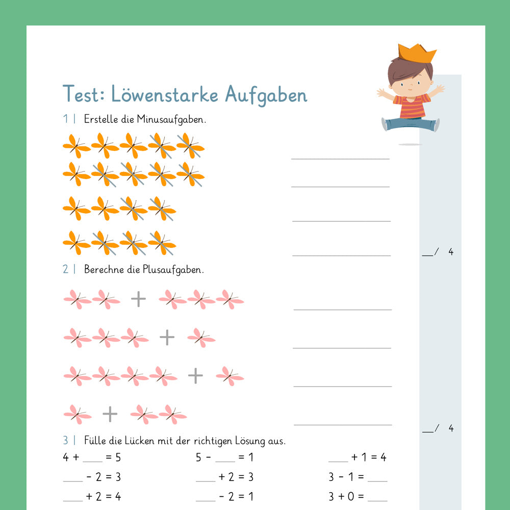Königspaket: Löwenstarke Aufgaben im Zahlenraum 5 (Mathe, 1. Klasse) - inklusive Test