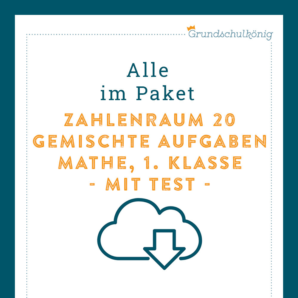 Königspaket: Gemischte Aufgaben im ZR 20 (Mathe, 1. Klasse) - inklusive Test