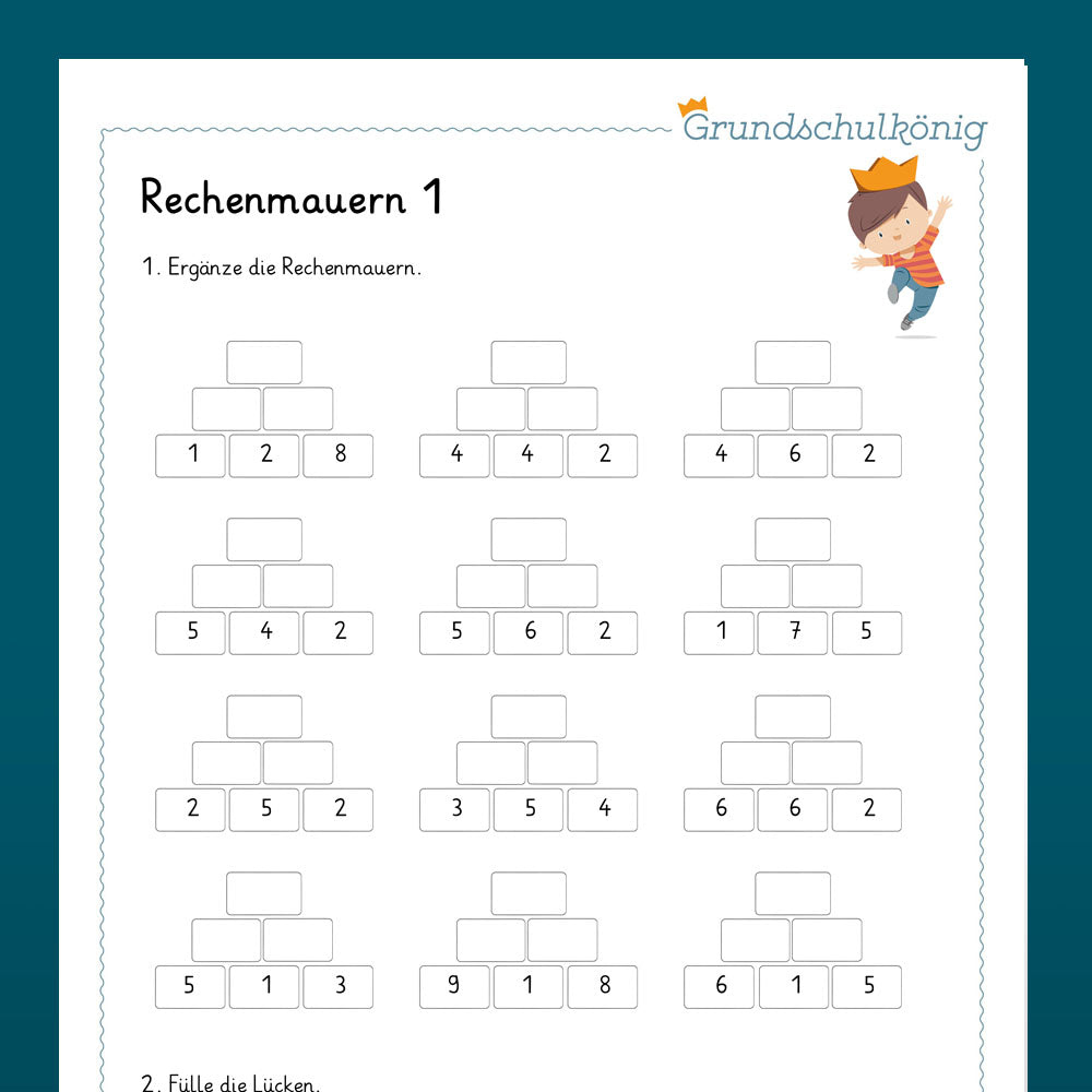 Königspaket: Zahlenmauern im Zahlenraum 20 (Mathe, 1. Klasse) - inklusive Test