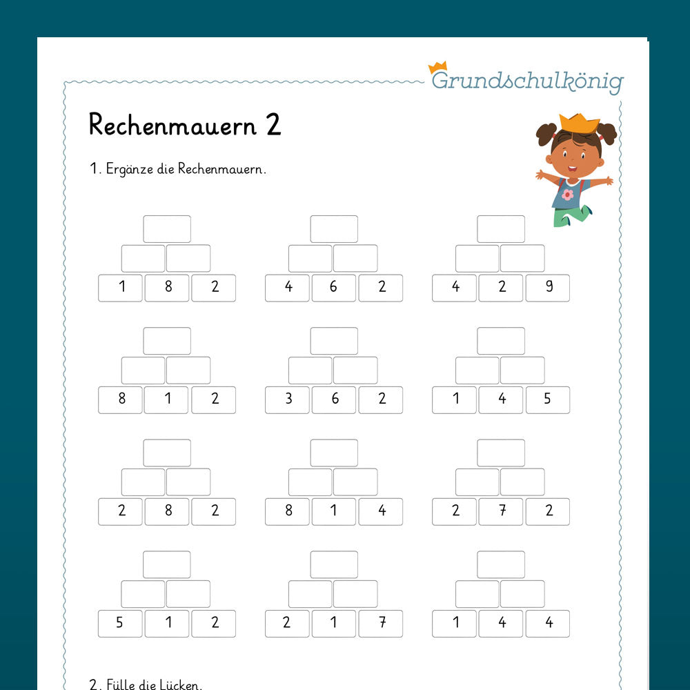 Königspaket: Zahlenmauern im Zahlenraum 20 (Mathe, 1. Klasse) - inklusive Test