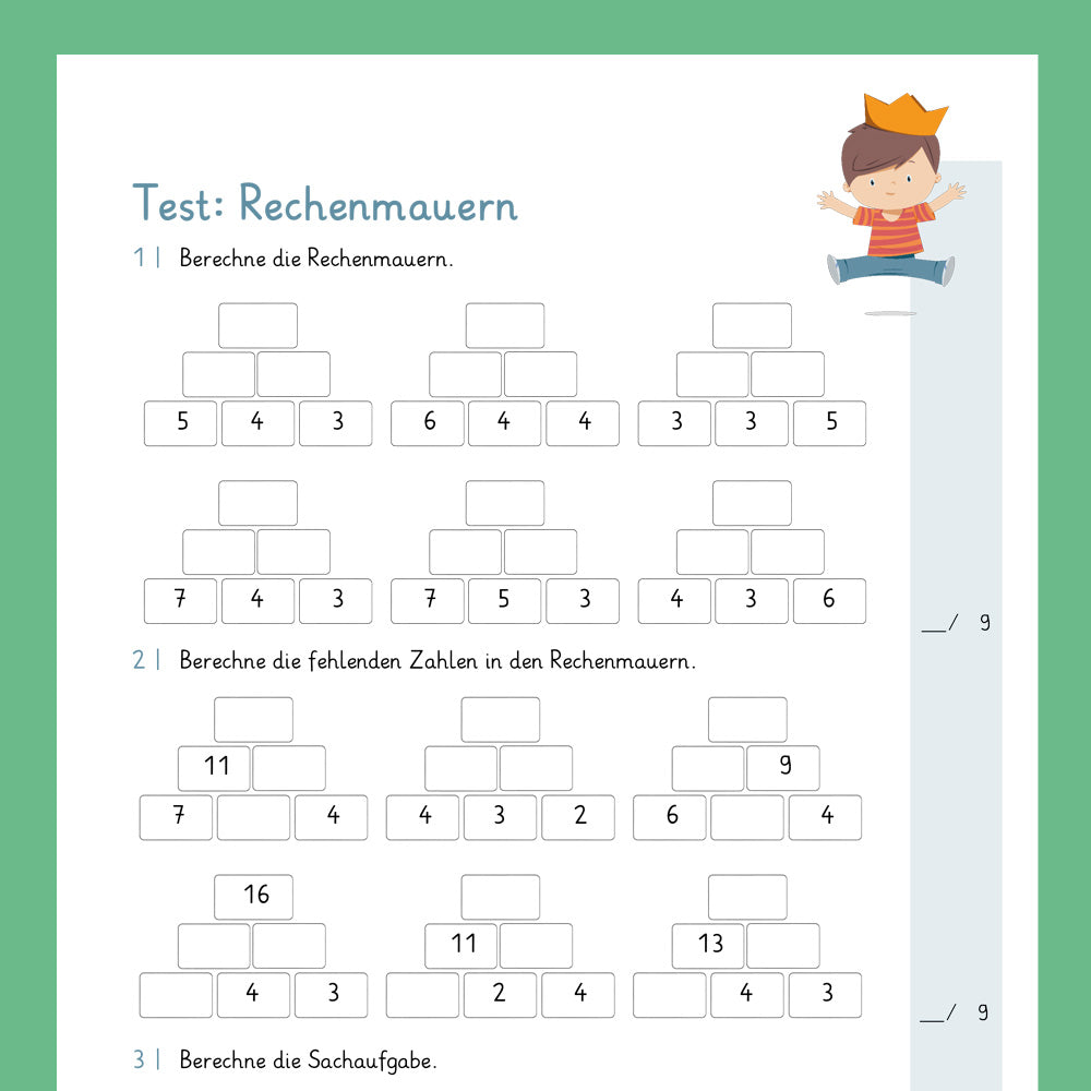 Königspaket: Zahlenmauern im Zahlenraum 20 (Mathe, 1. Klasse) - inklusive Test