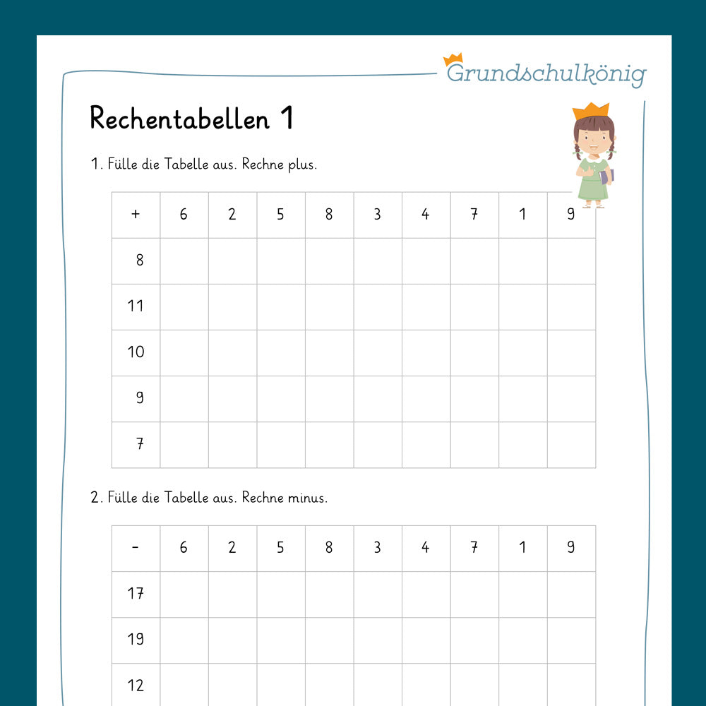Königspaket: Rechentabellen (Mathe, 1. Klasse) - inklusive Test