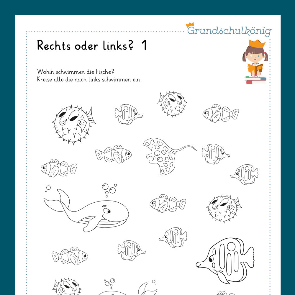 Königspaket: Rechts oder links (Mathe, 1 Klasse) - inklusive Test