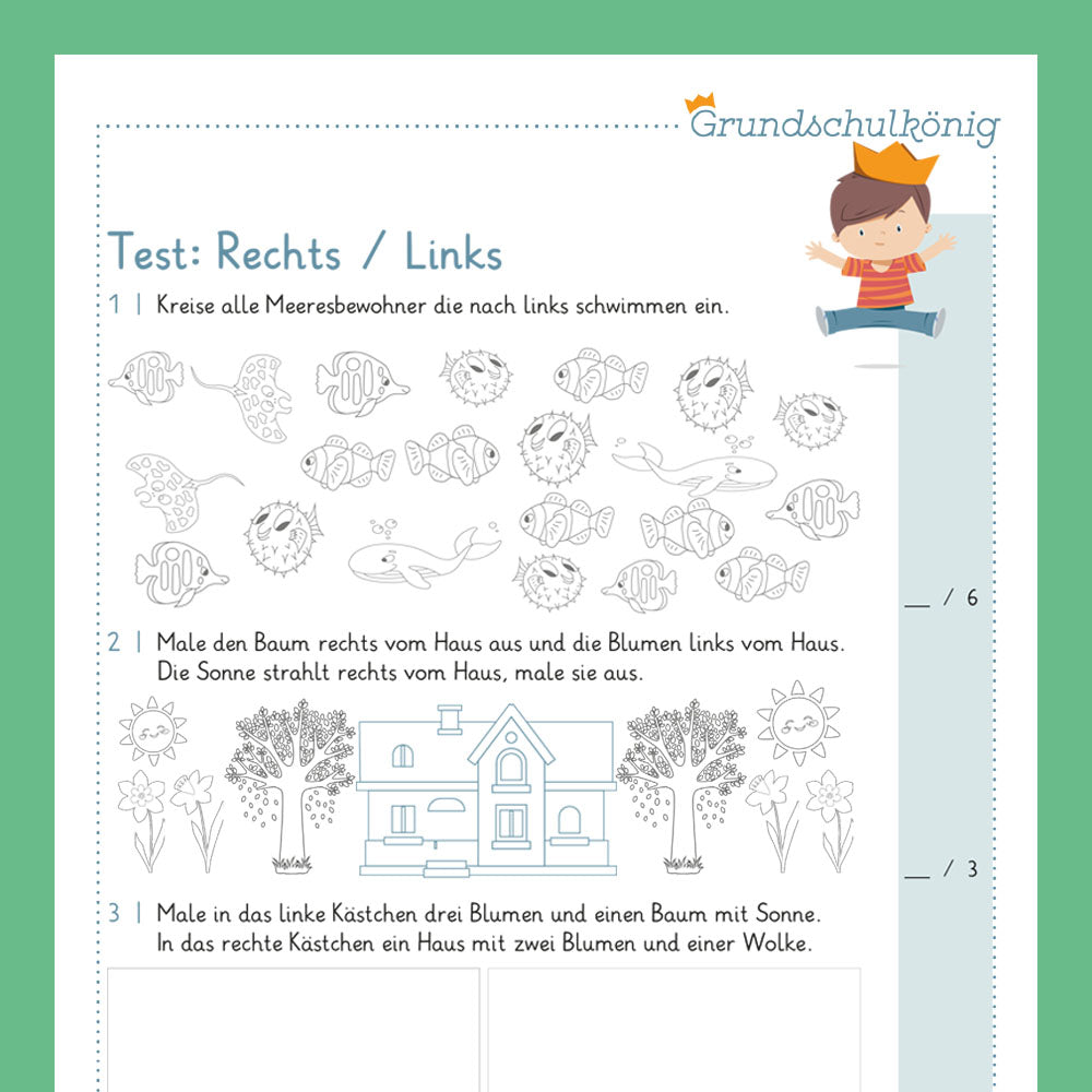 Königspaket: Rechts oder links (Mathe, 1 Klasse) - inklusive Test