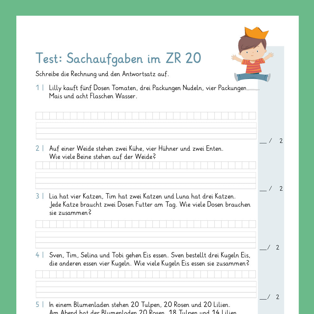 Königspaket: Sachaufgaben Zahlenraum 20 (Mathe, 1. Klasse) - inklusive Test