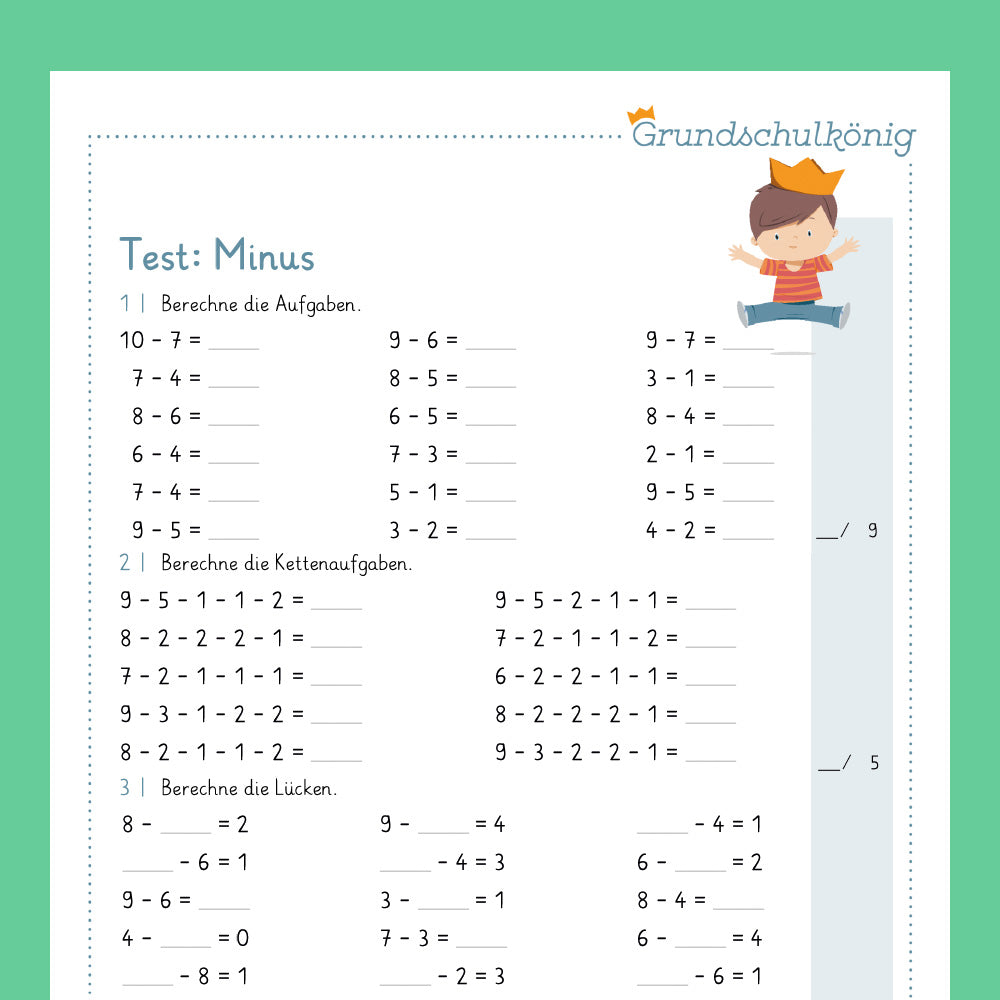 Königspaket: Subtraktion im Zahlenraum 10 (Mathe, 1. Klasse) - inklusive Test