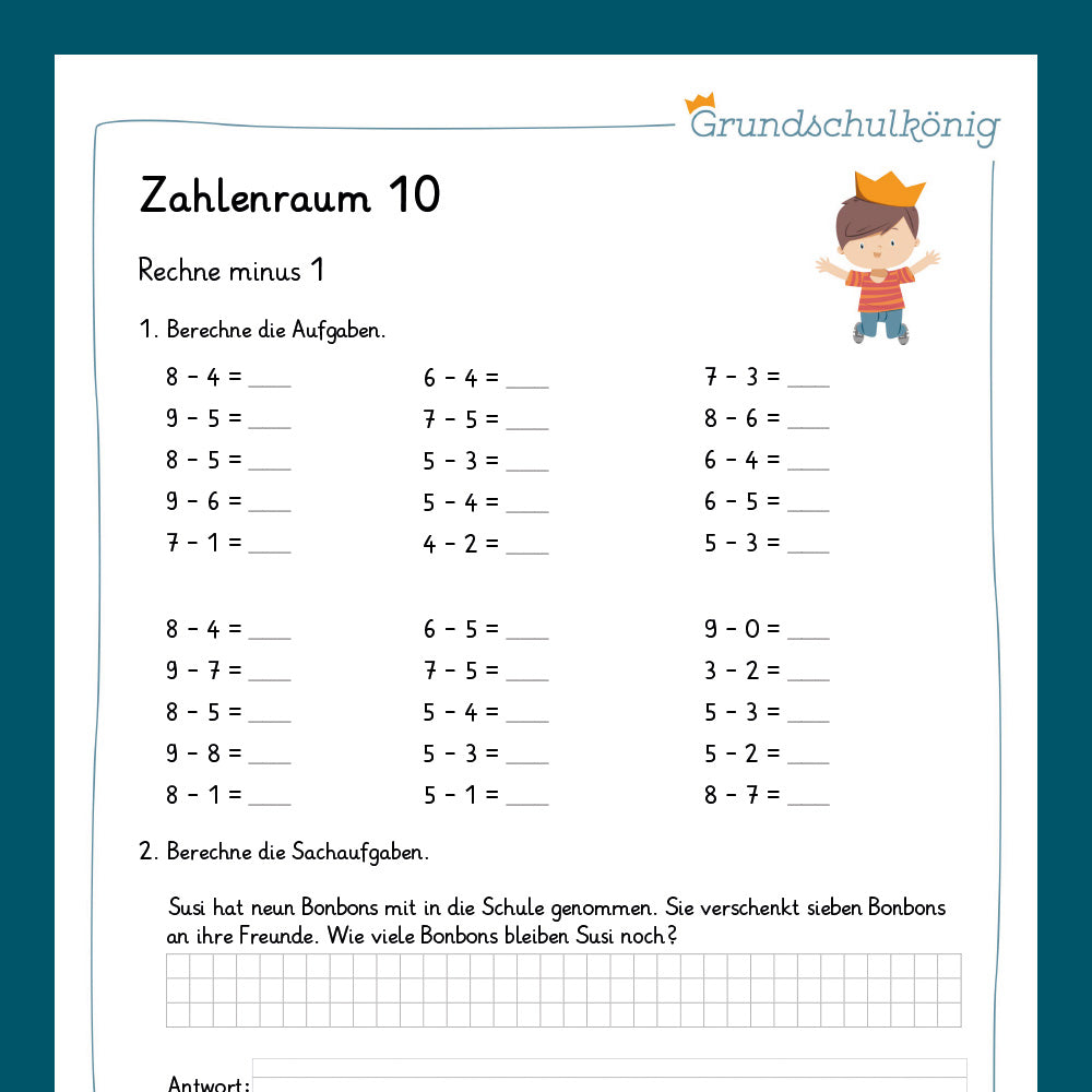 Königspaket: Subtraktion im Zahlenraum 10 (Mathe, 1. Klasse) - inklusive Test