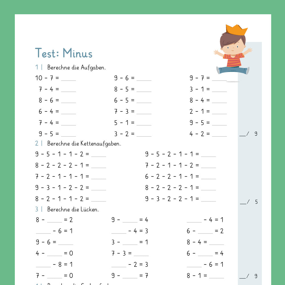 Königspaket: Subtraktion im Zahlenraum 10 (Mathe, 1. Klasse) - inklusive Test