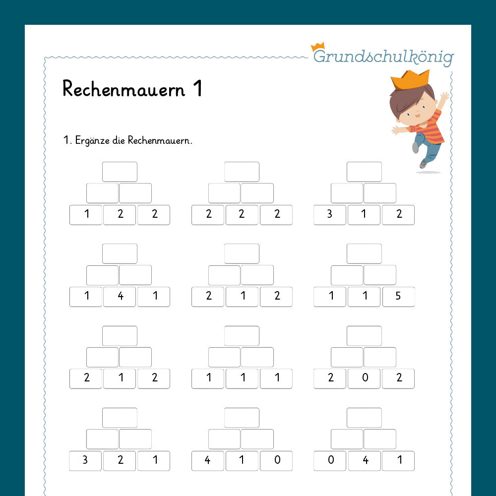 Königspaket: Rechenmauern im Zahlenraum 10 (Mathe, 1. Klasse) - inklusive Test