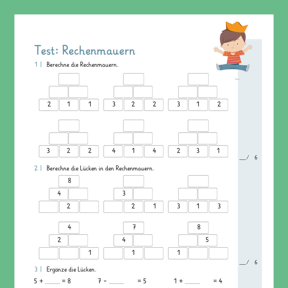 Königspaket: Rechenmauern im Zahlenraum 10 (Mathe, 1. Klasse) - inklusive Test