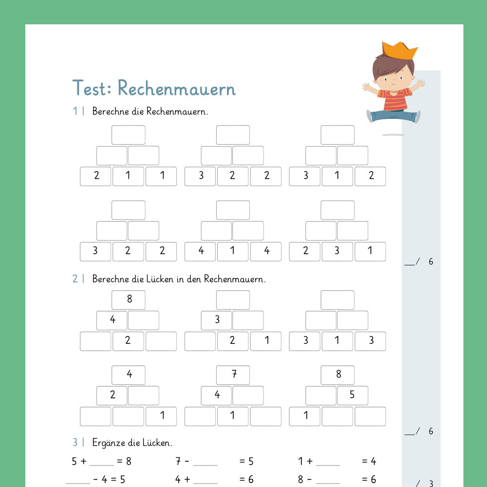 Königspaket: Rechenmauern im Zahlenraum 10 (Mathe, 1. Klasse) - inklusive Test