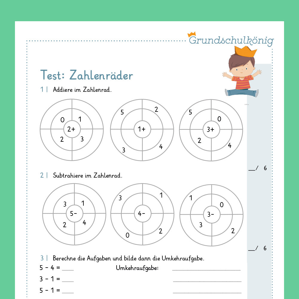 Königspaket: Zahlenräder im Zahlenraum 5 (Mathe, 1. Klasse) - inklusive Test