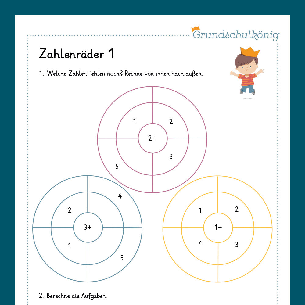 Königspaket: Zahlenräder im Zahlenraum 5 (Mathe, 1. Klasse) - inklusive Test