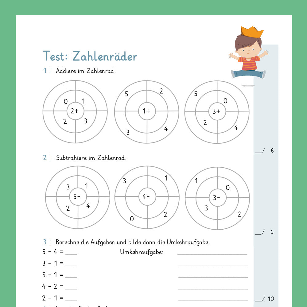 Königspaket: Zahlenräder im Zahlenraum 5 (Mathe, 1. Klasse) - inklusive Test