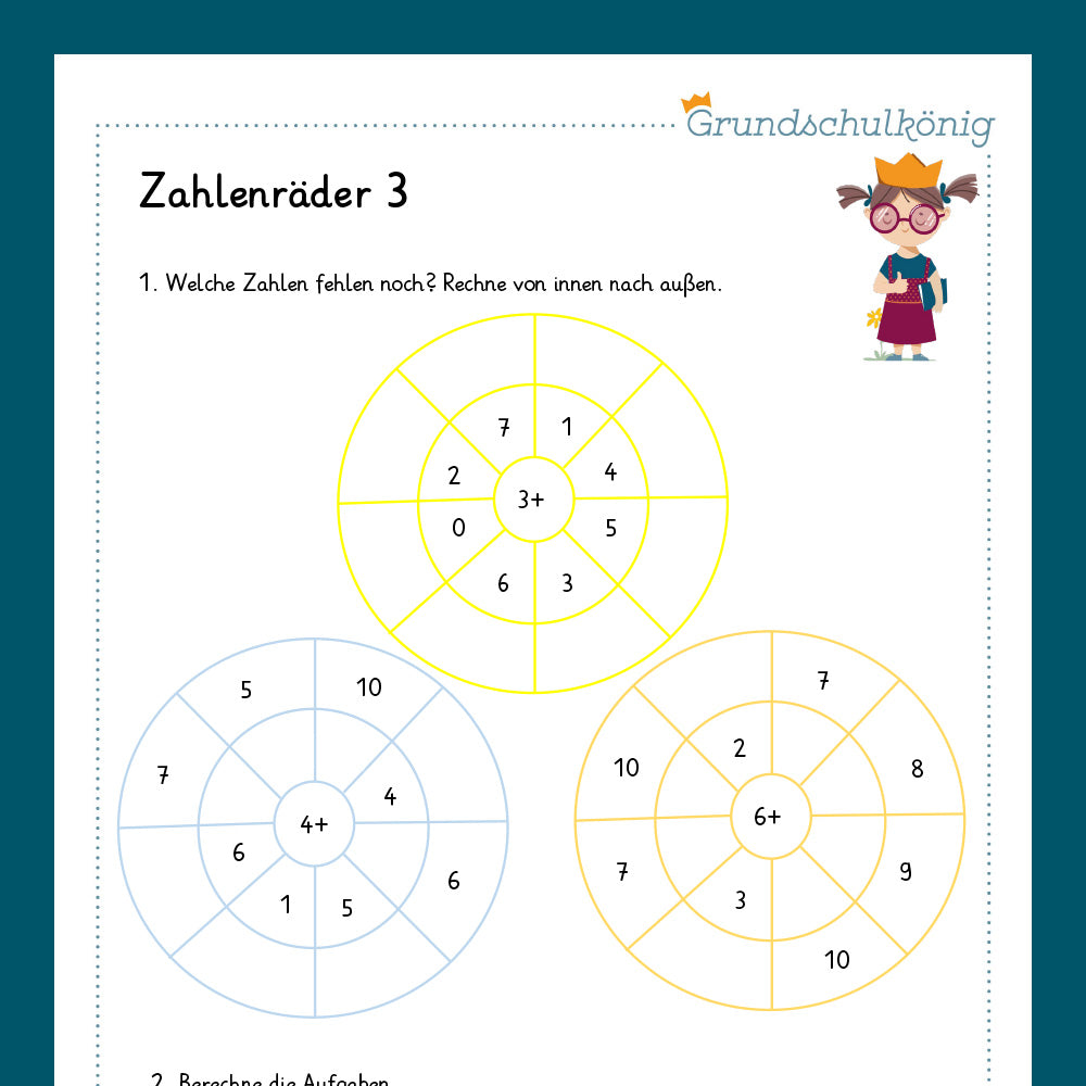 Königspaket: Zahlenräder im Zahlenraum 10 (Mathe, 1. Klasse)