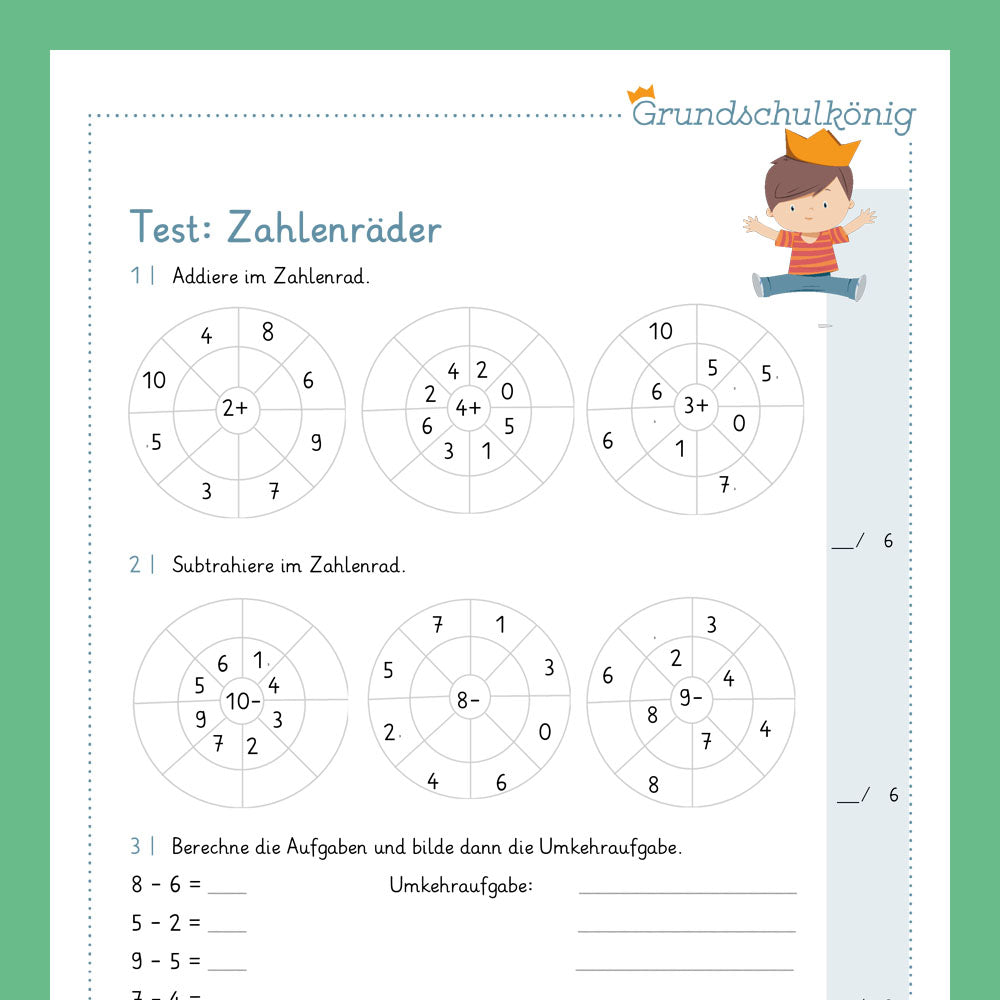 Königspaket: Zahlenräder im Zahlenraum 10 (Mathe, 1. Klasse) - inklusive Test