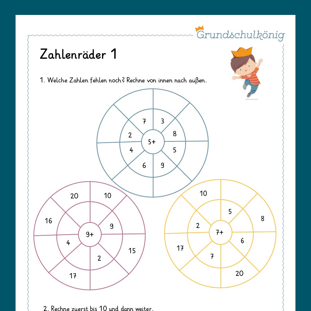 Königspaket: Zahlenräder im Zahlenraum 20 (Mathe, 1. Klasse) - inklusive Test