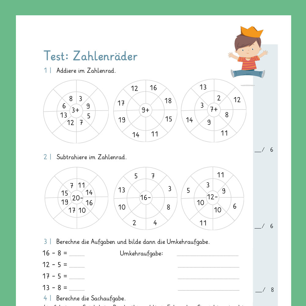Königspaket: Zahlenräder im Zahlenraum 20 (Mathe, 1. Klasse) - inklusive Test