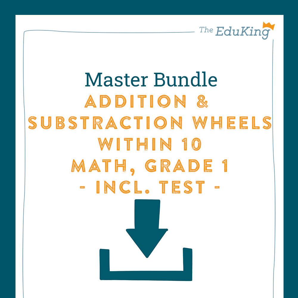 Master Bundle: Addition and Subtraction Wheels with Two Digit Numbers within 10 (Math, Grade 1) - including a Test