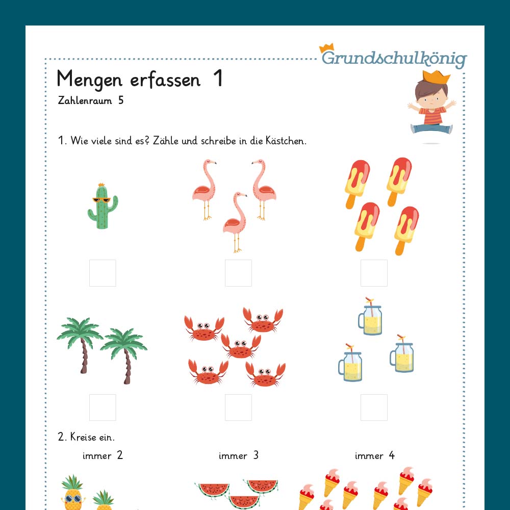 Königspaket: Mengen erfassen im Zahlenraum 5 (Mathe, 1. Klasse) - inklusive Test