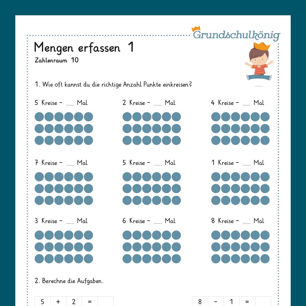 Königspaket: Mengen erfassen im Zahlenraum 10 (Mathe, 1. Klasse) - inklusive Test