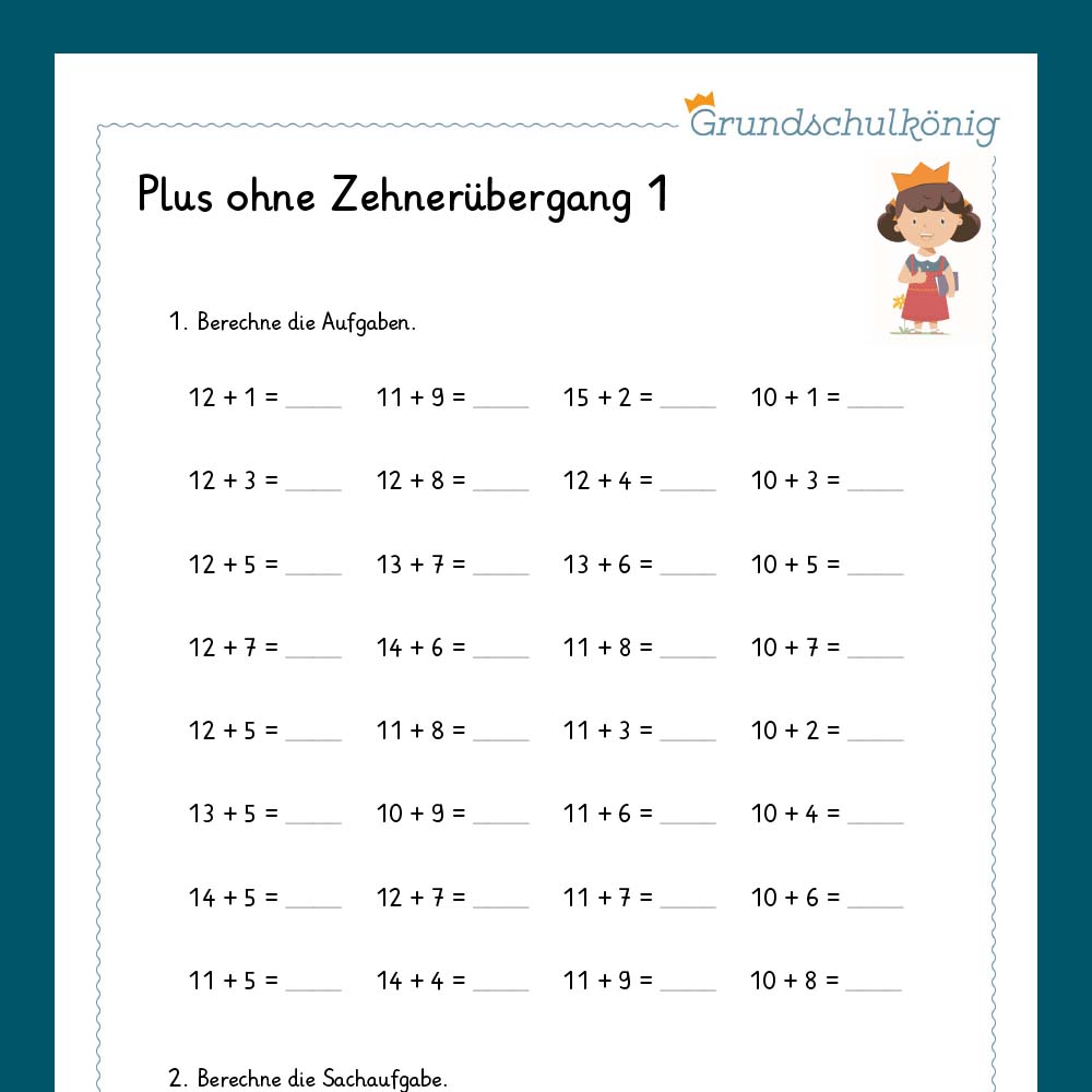 Königspaket: Addition ohne Zehnerübergang im ZR 20 (Mathe, 1. Klasse) - inklusive Test