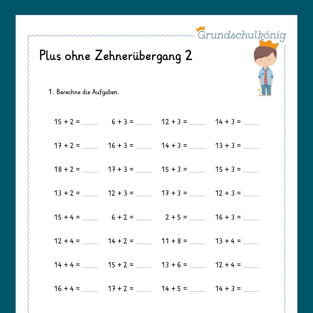 Königspaket: Addition ohne Zehnerübergang im ZR 20 (Mathe, 1. Klasse) - inklusive Test