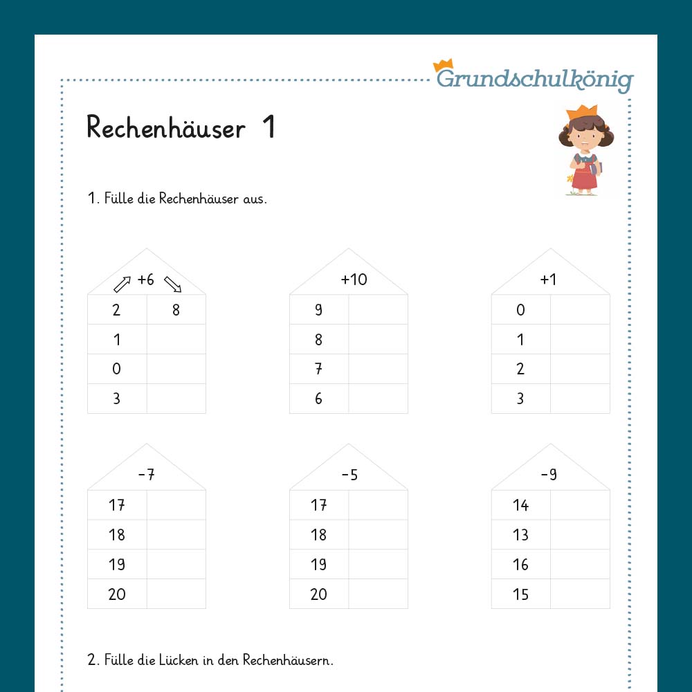 Königspaket: Rechenhäuser im Zahlenraum 20 (Mathe, 1. Klasse) - inklusive Test
