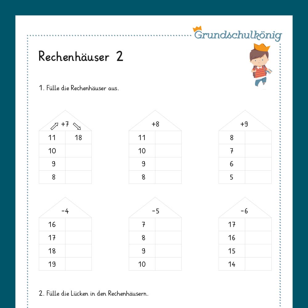 Königspaket: Rechenhäuser im Zahlenraum 20 (Mathe, 1. Klasse) - inklusive Test