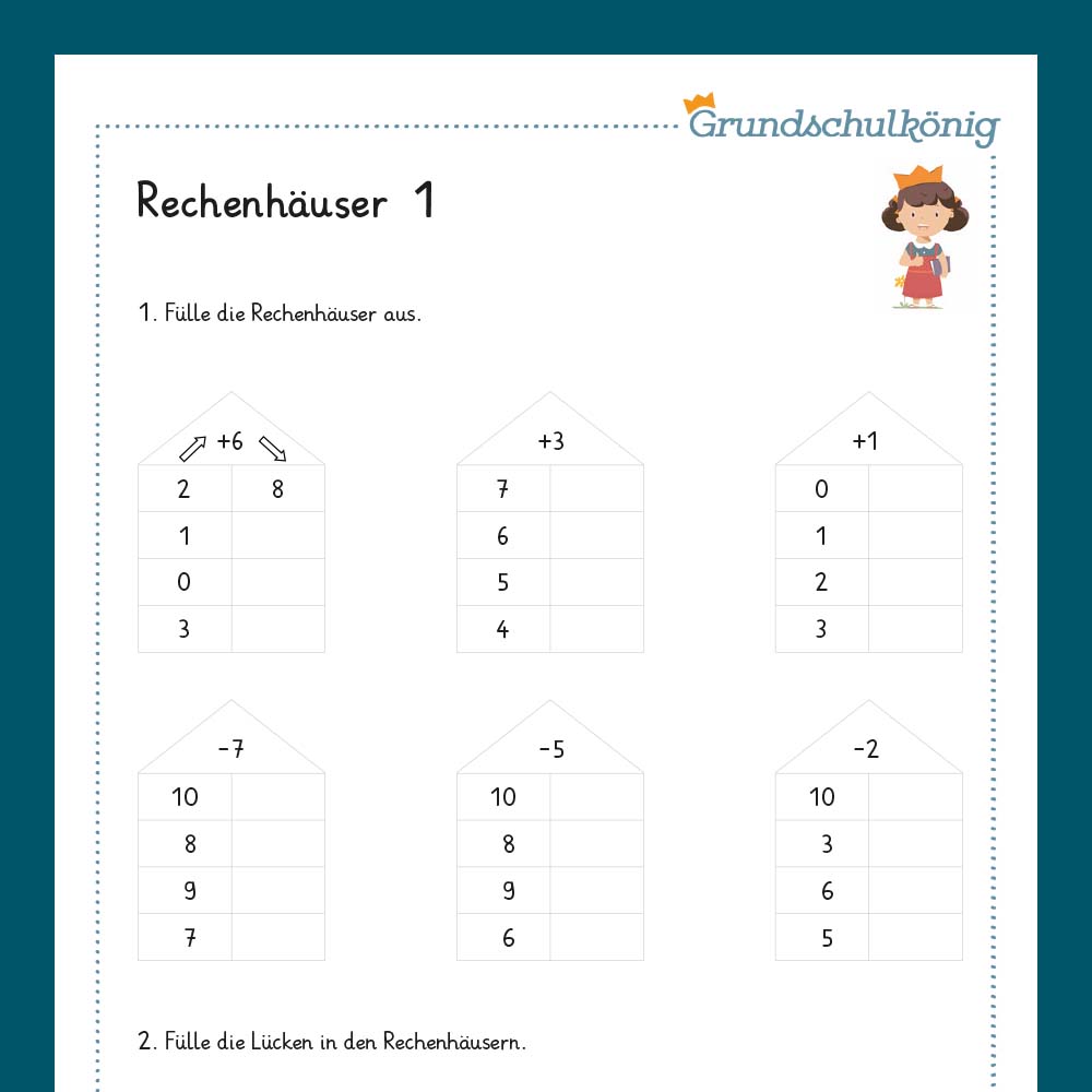 Königspaket: Rechenhäuser im Zahlenraum 10 (Mathe, 1. Klasse) - inklusive Test