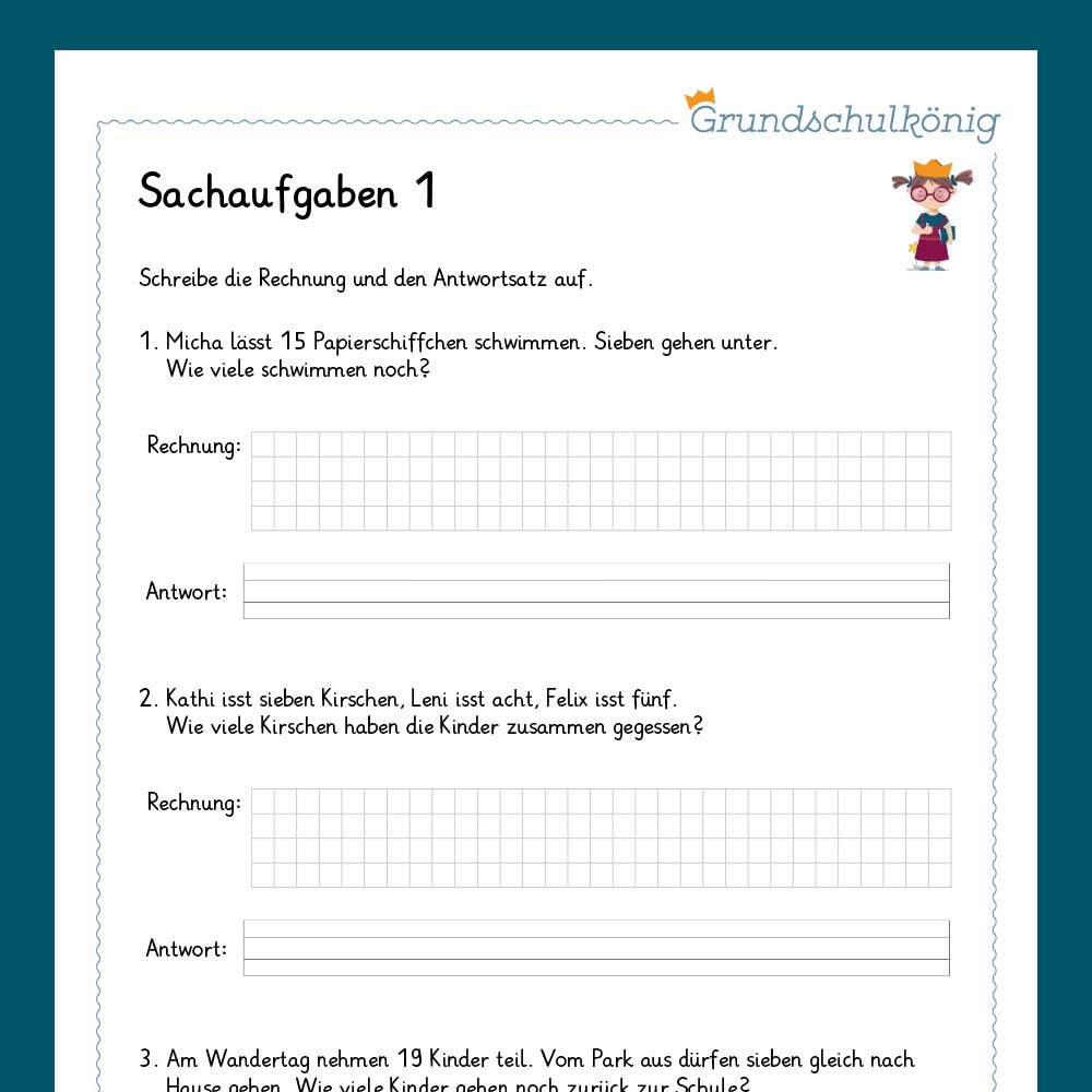 Königspaket: Sachaufgaben Zahlenraum 20 (Mathe, 1. Klasse) - inklusive Test