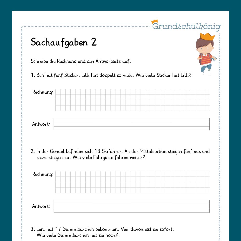 Königspaket: Sachaufgaben Zahlenraum 20 (Mathe, 1. Klasse) - inklusive Test