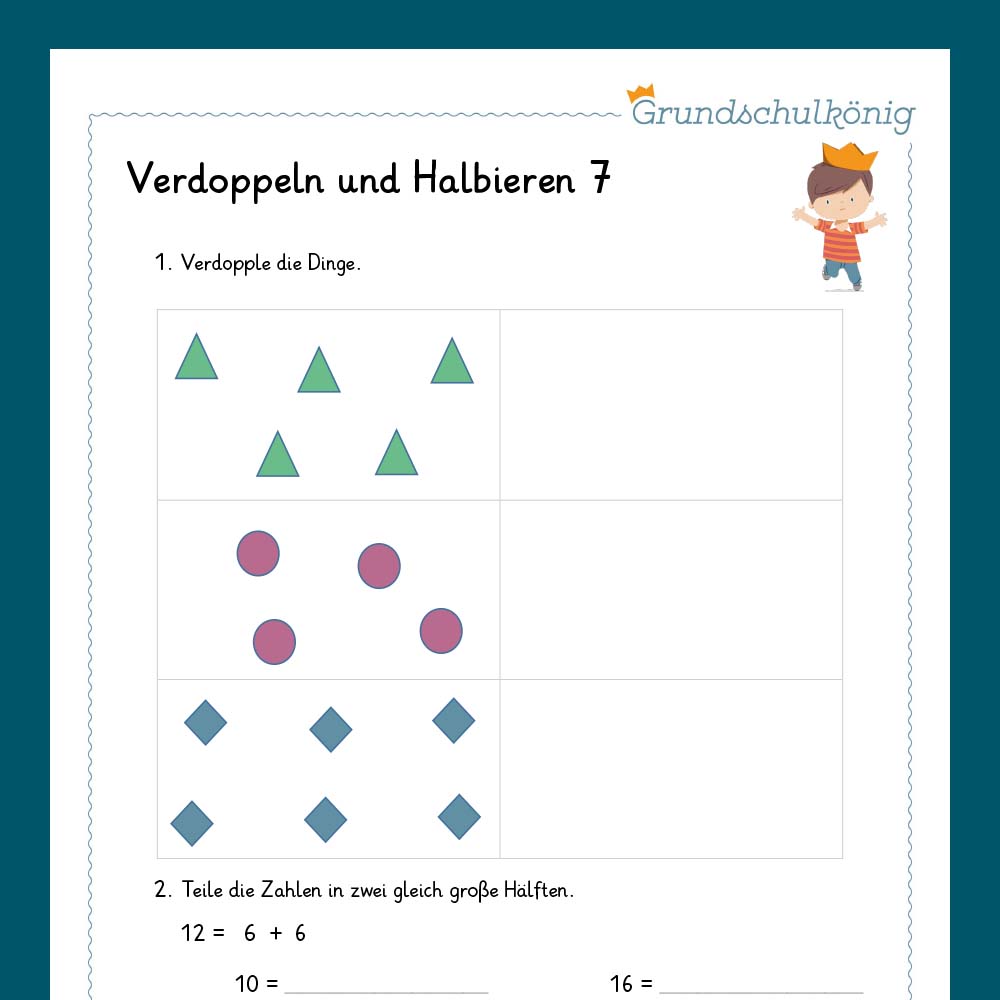 Königspaket: Verdoppeln & Halbieren (Mathe, 1. Klasse) - inklusive Test