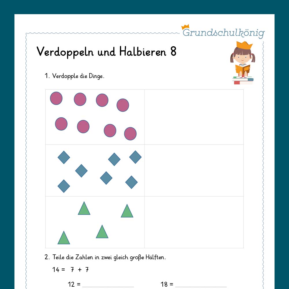 Königspaket: Verdoppeln & Halbieren (Mathe, 1. Klasse) - inklusive Test