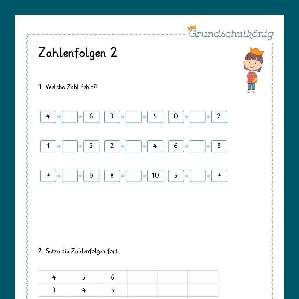 Königspaket: Zahlenfolgen im Zahlenraum 10 (Mathe, 1. Klasse) - inklusive Test