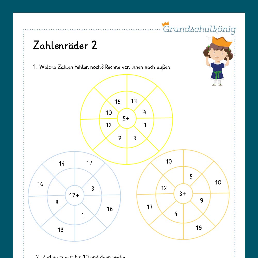 Königspaket: Zahlenräder im Zahlenraum 20 (Mathe, 1. Klasse) - inklusive Test