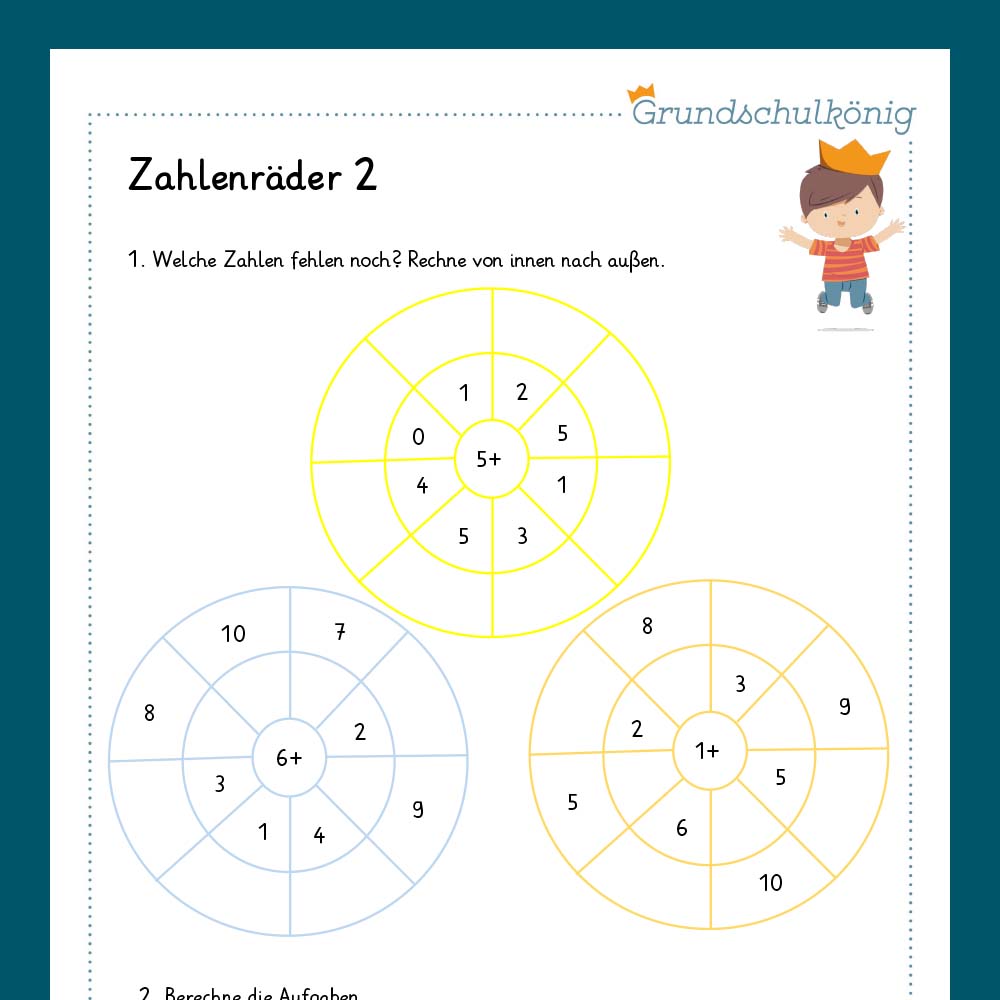 Königspaket: Zahlenräder im Zahlenraum 10 (Mathe, 1. Klasse) - inklusive Test